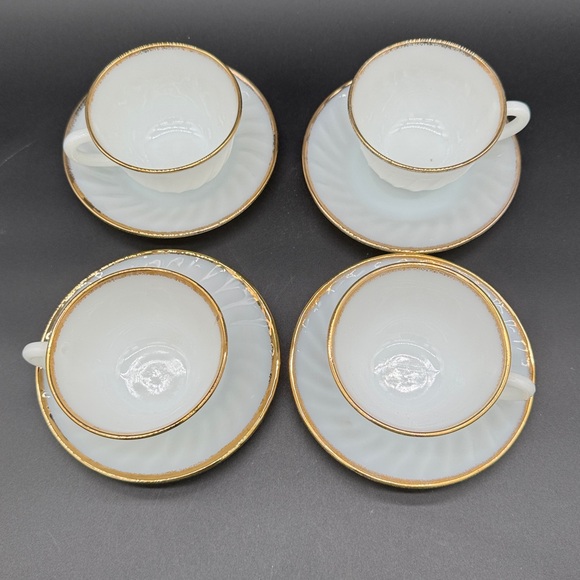 Fire King Other - 4 Anchor Hocking Fire King Golden Shell Milk Glass Golden Swirl Cup & Saucer